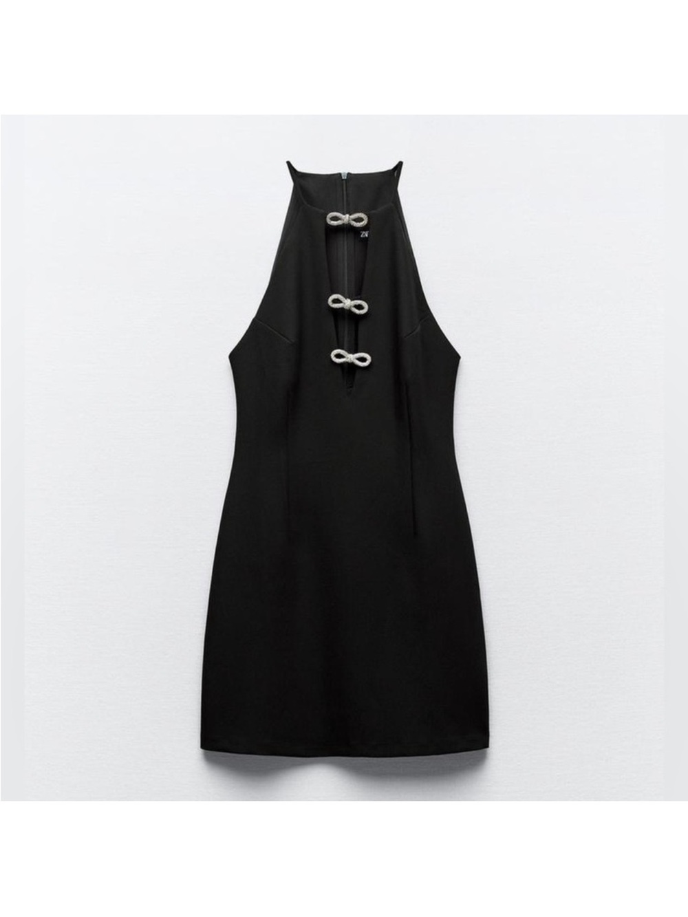 Zara Black Halter Dress with Pearl Infinity Accents
